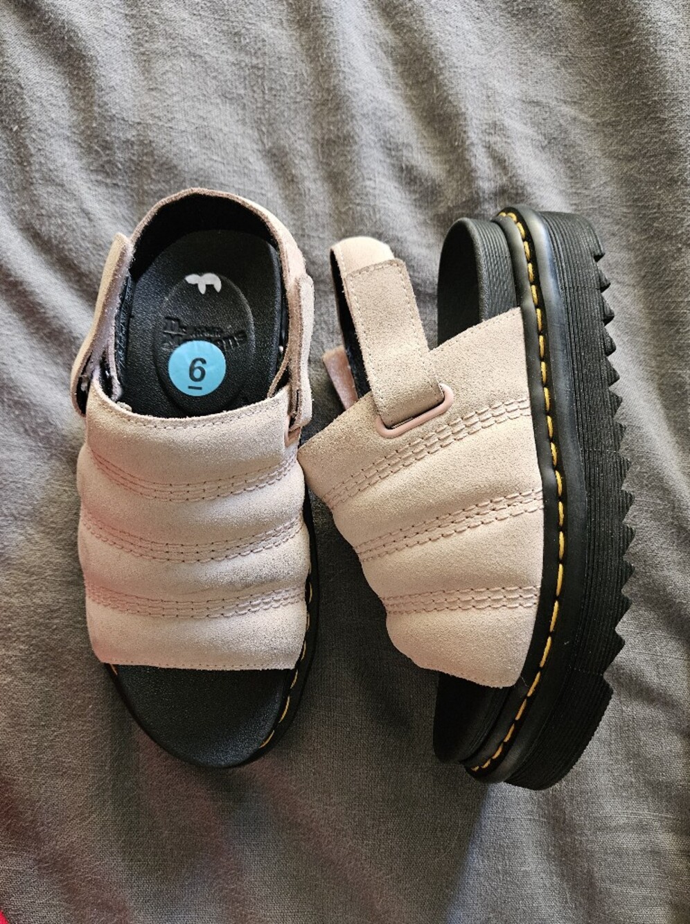 Dr. Martens Kole Light Pink Suede Sandals with Black Sole